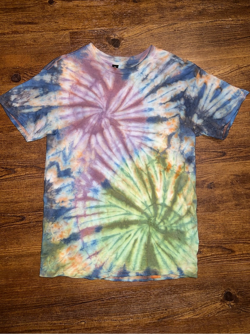 Handmade Tie-Dye Double Spiral Multicolor Retro Short Sleeve Shirt Size M